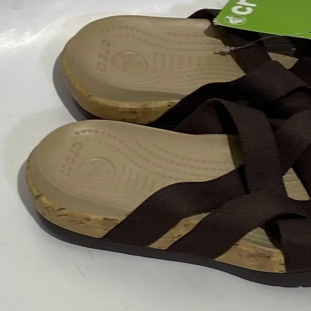 Crocs Women's Brown‎ Tan Edie Strappy Stretch Criss Cross Sandal Size W6 NWT